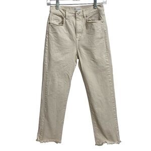 LOFT The Straight Crop Jeans Size 24P Cream Raw Hem High Waist Summer Festival
